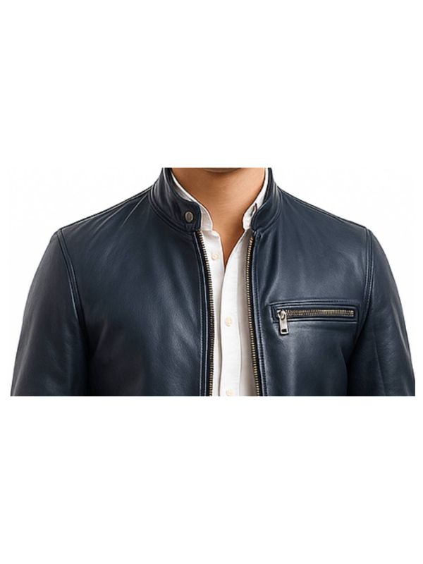 Men's Harrison Blue Leather Biker Jacket