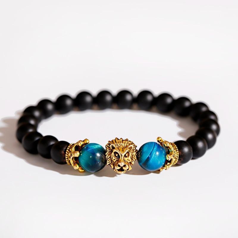 New Classic Crown Lion Elegant Bracelet Luxury For Men Fashion Tiger Eye Onyx Stone Handmade Beaded Charm Modern Bracelet For Women Jewelry