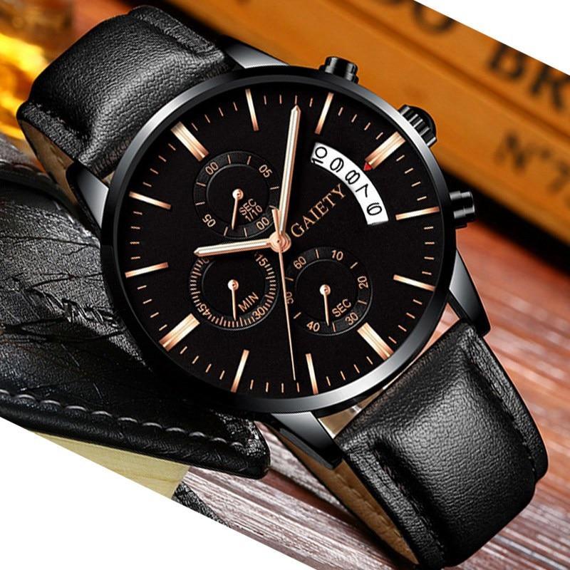 Watches men Fashion Sport Stainless Steel Case Leather Band watch Quartz Business Wristwatch For Men's and Boys
