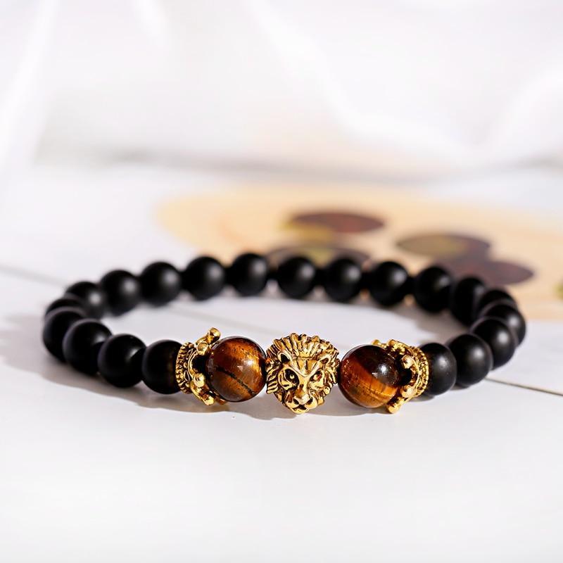 New Classic Crown Lion Elegant Bracelet Luxury For Men Fashion Tiger Eye Onyx Stone Handmade Beaded Charm Modern Bracelet For Women Jewelry