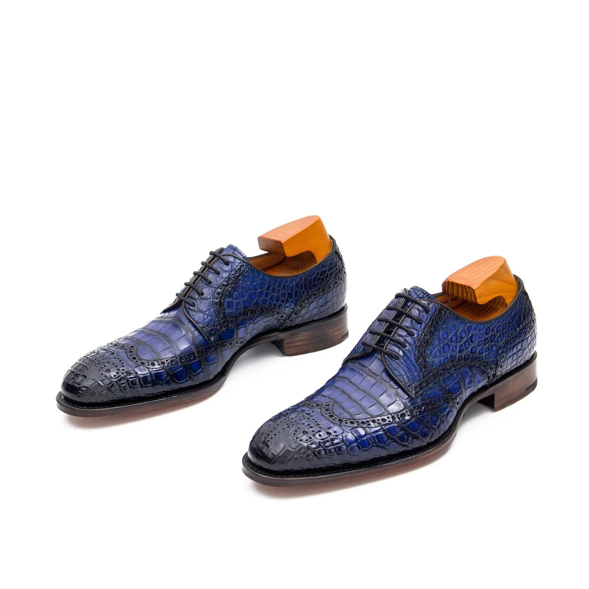 Blue Cap-Toe Crocodile Leather Derby Shoes