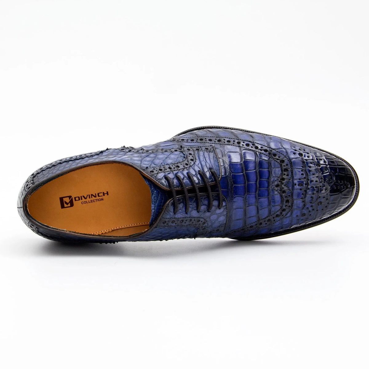Blue Cap-Toe Crocodile Leather Derby Shoes