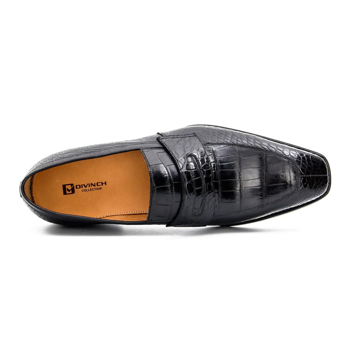 Black Apron-Toe Crocodile Leather Loafers