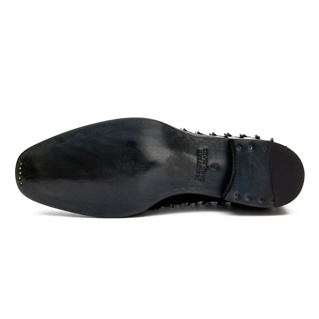 Black Plain-Toe Oxford Shoes with Scale-Pattern Texture