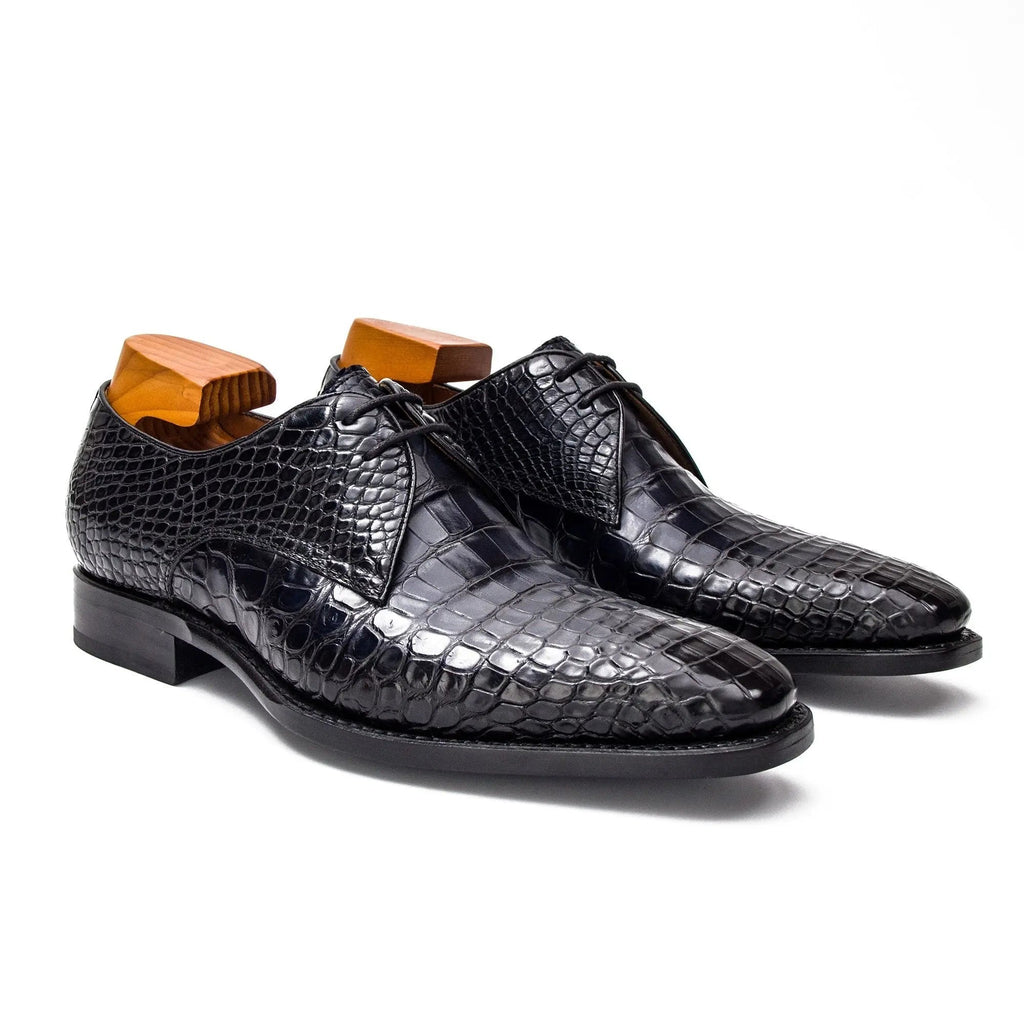 Blue Crocodile Leather Derby Shoes