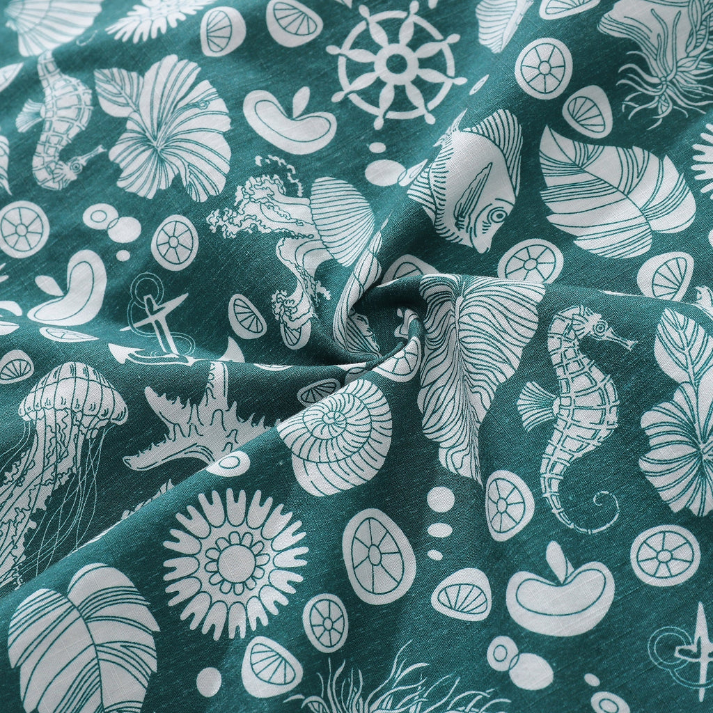 Men's Hawaiian Shirt Seabed strolling Print Cotton Button-down Short Sleeve Aloha Shirt By Amy
