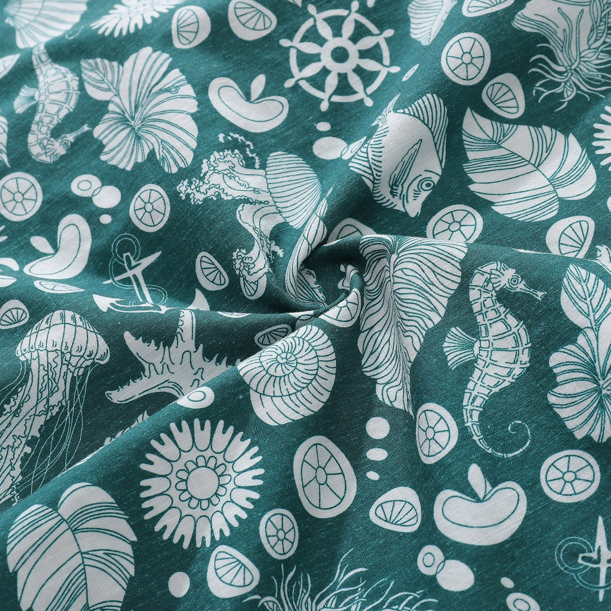 Men's Hawaiian Shirt Seabed strolling Print Cotton Button-down Short Sleeve Aloha Shirt By Amy
