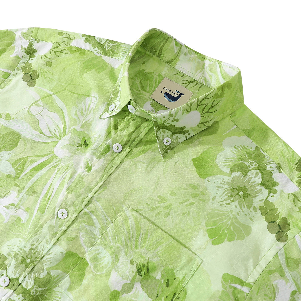 Hawaiian Shirts For Men Tropical Green Floral Cotton Button Down Short Sleeve Aloha Shirt By Evan