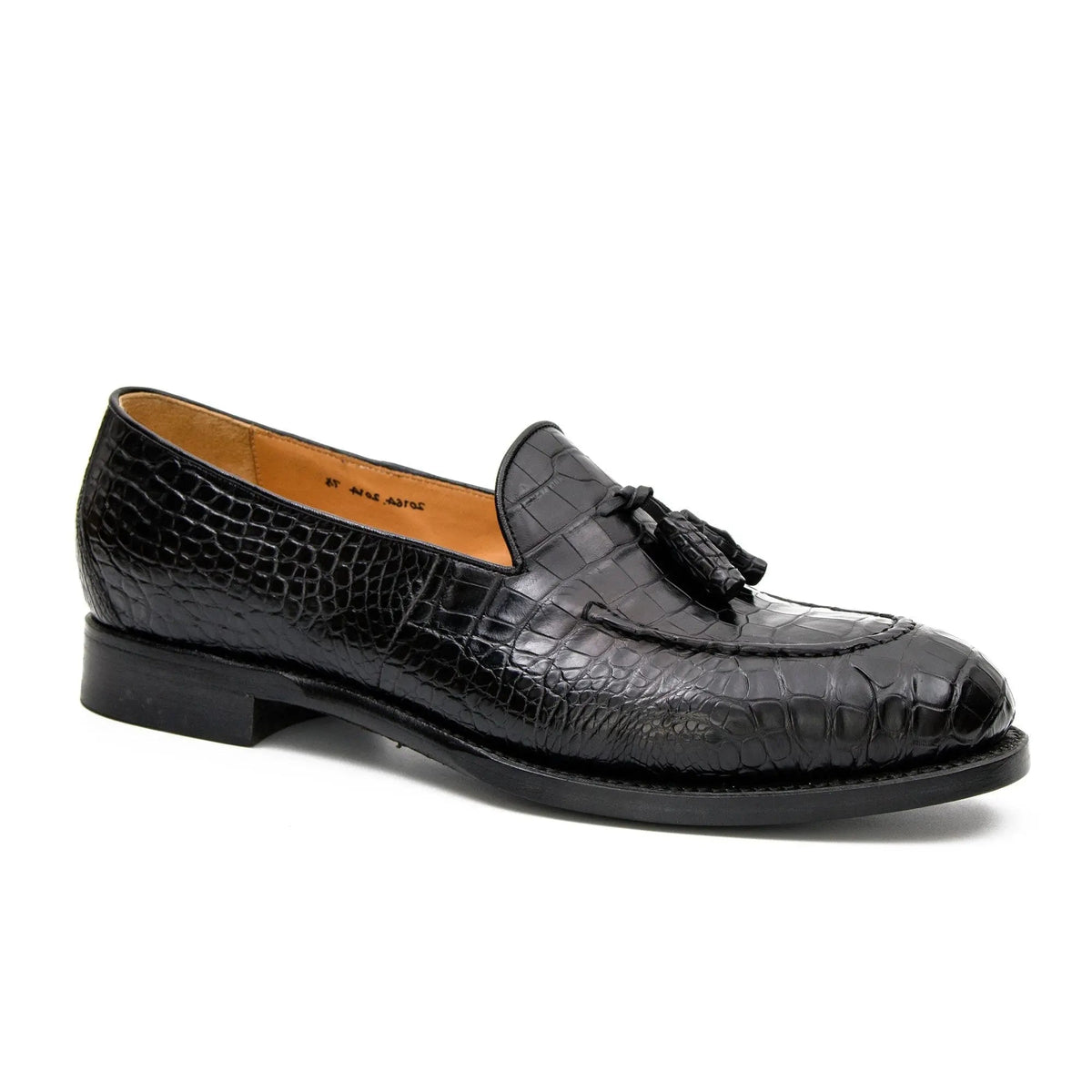 Black Scale-Pattern Tassel Loafers with Apron Toe