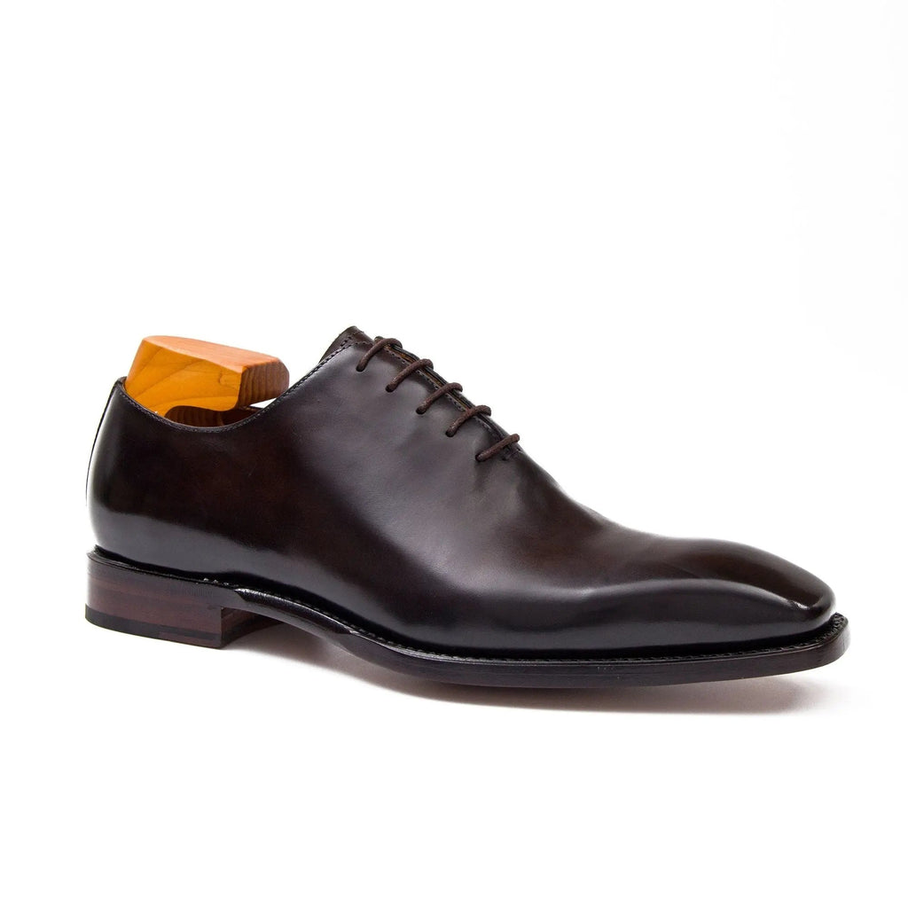 Dark Brown Square-Toe Calf Leather Oxford Shoes