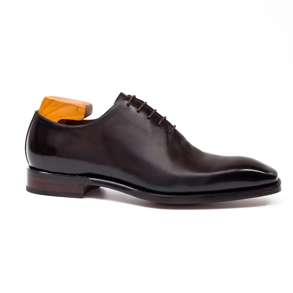 Dark Brown Square-Toe Calf Leather Oxford Shoes