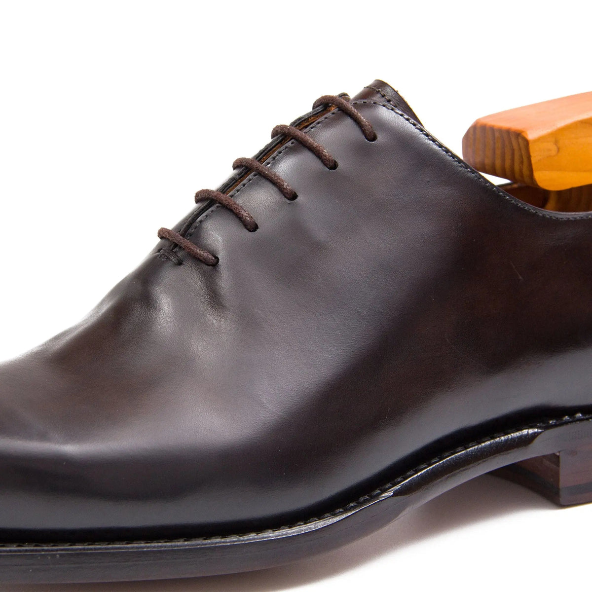 Dark Brown Square-Toe Calf Leather Oxford Shoes