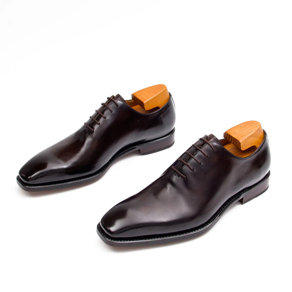 Dark Brown Square-Toe Calf Leather Oxford Shoes