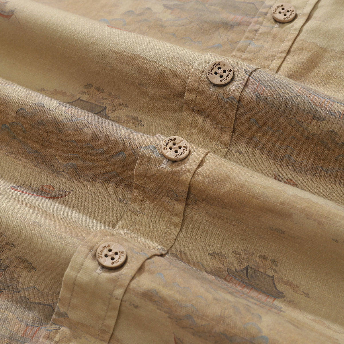 1920s Vintage Men's Hawaiian Shirt Serenity along the Riverbank Cotton Button-down Short Sleeve Aloha Shirt By Cigar