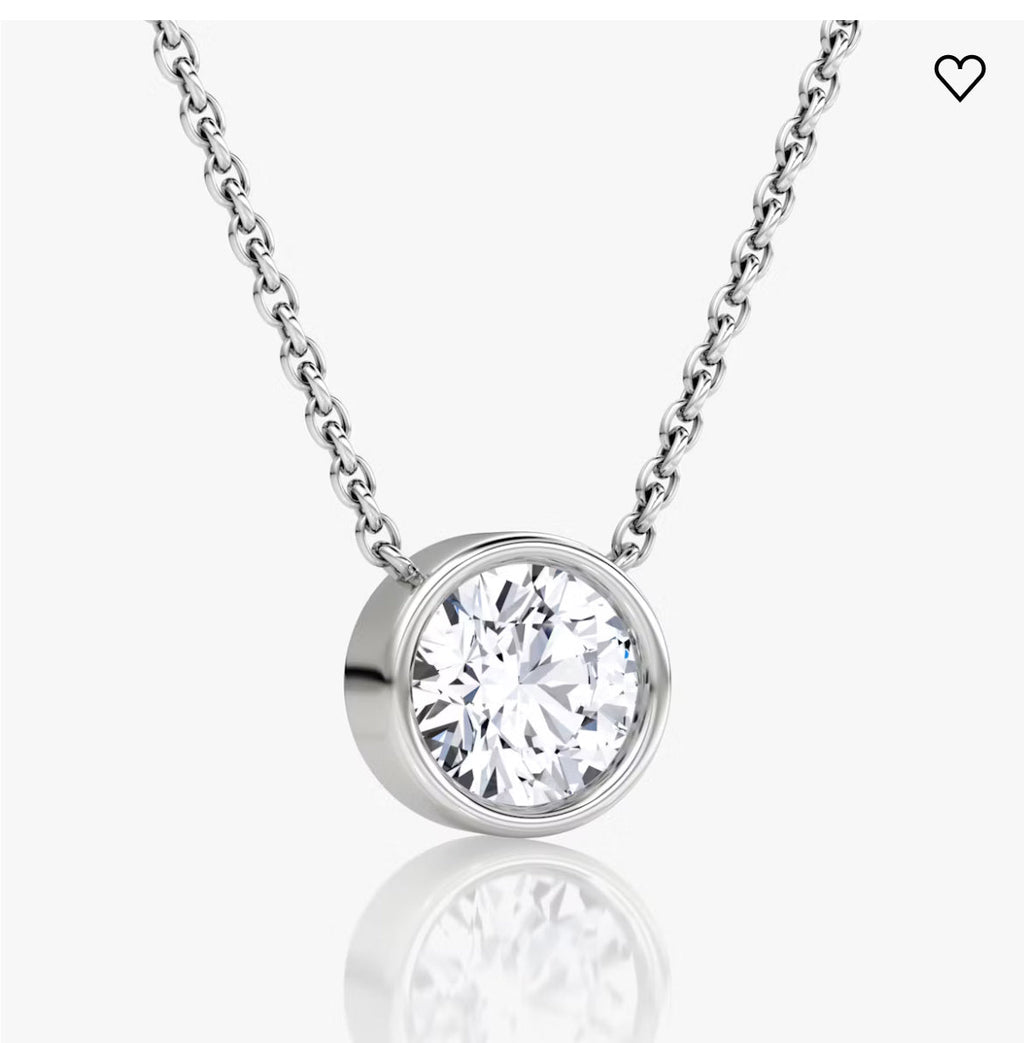 AGI Certified 1.00 Ctw Bezel Set Round Lab Grown Diamond Pendant - G/VS Clarity in Choice of 14K White or Yellow Gold