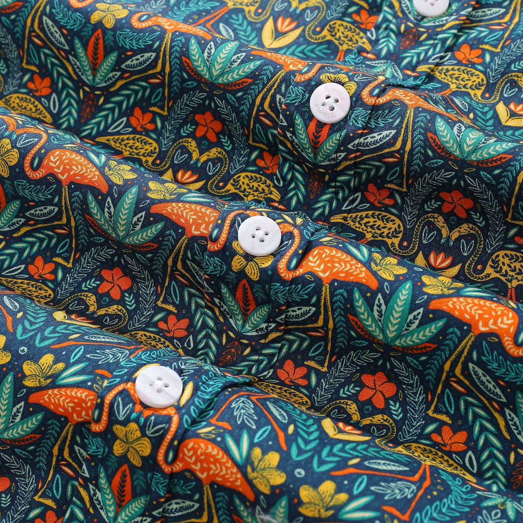 Men's Hawaiian Shirt Joyful Jungle Print By Cassandra O'Leary Cotton Button-down Short Sleeve Aloha Shirt