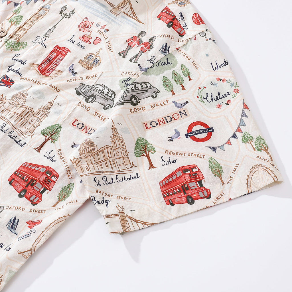 Men's Hawaiian Shirt Icons of Old London Town Print By Noopur Cotton Button-down Short Sleeve Aloha Shirt