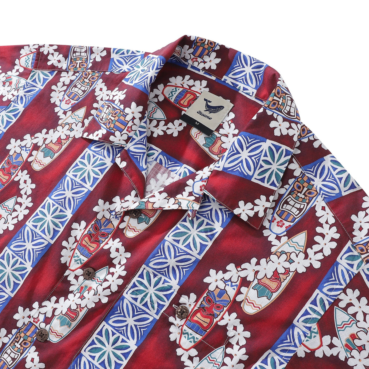 Hawaiian Shirt For Men Surfboard and Lei Shirt Camp Collar 100% Cotton By Amy