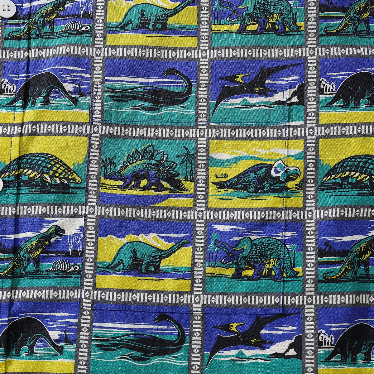 Hawaiian Shirts for Men Retro Dinosaur Stamp Collection 100% Cotton Short-Sleeve By Amy