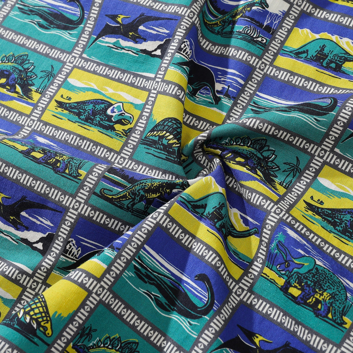 Hawaiian Shirts for Men Retro Dinosaur Stamp Collection 100% Cotton Short-Sleeve By Amy