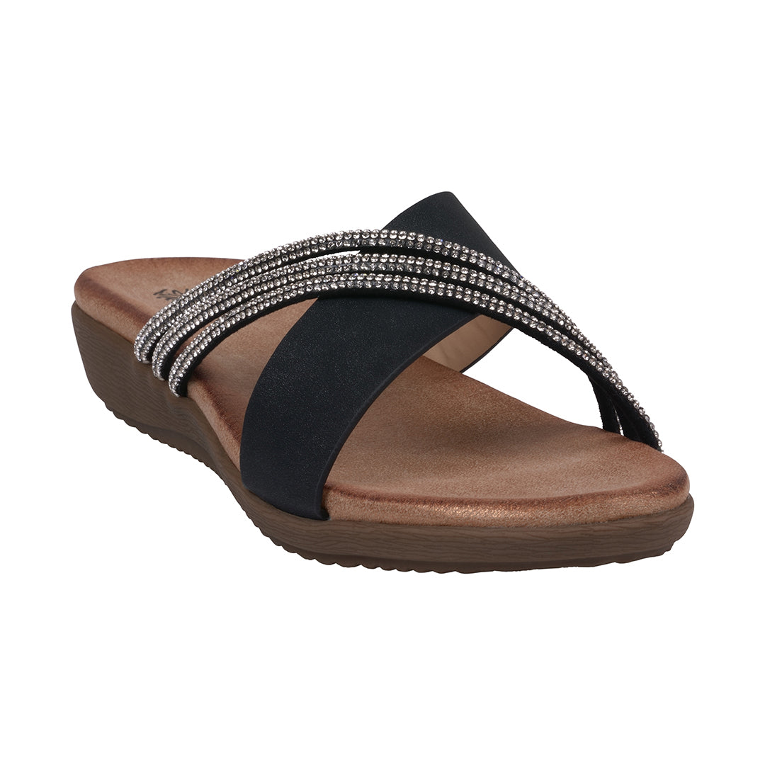 Women's Iris Black Embellished Asymmetrical Flat Sandals