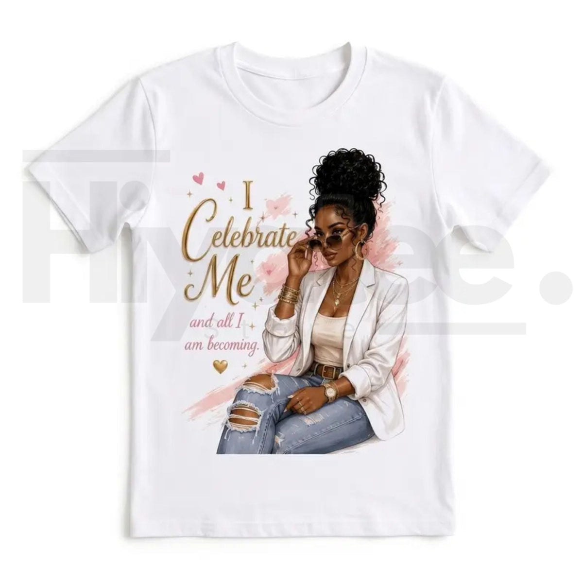 I Celebrate Me Metallic Golden Typography T-Shirt – Vintage Graphic Tee
