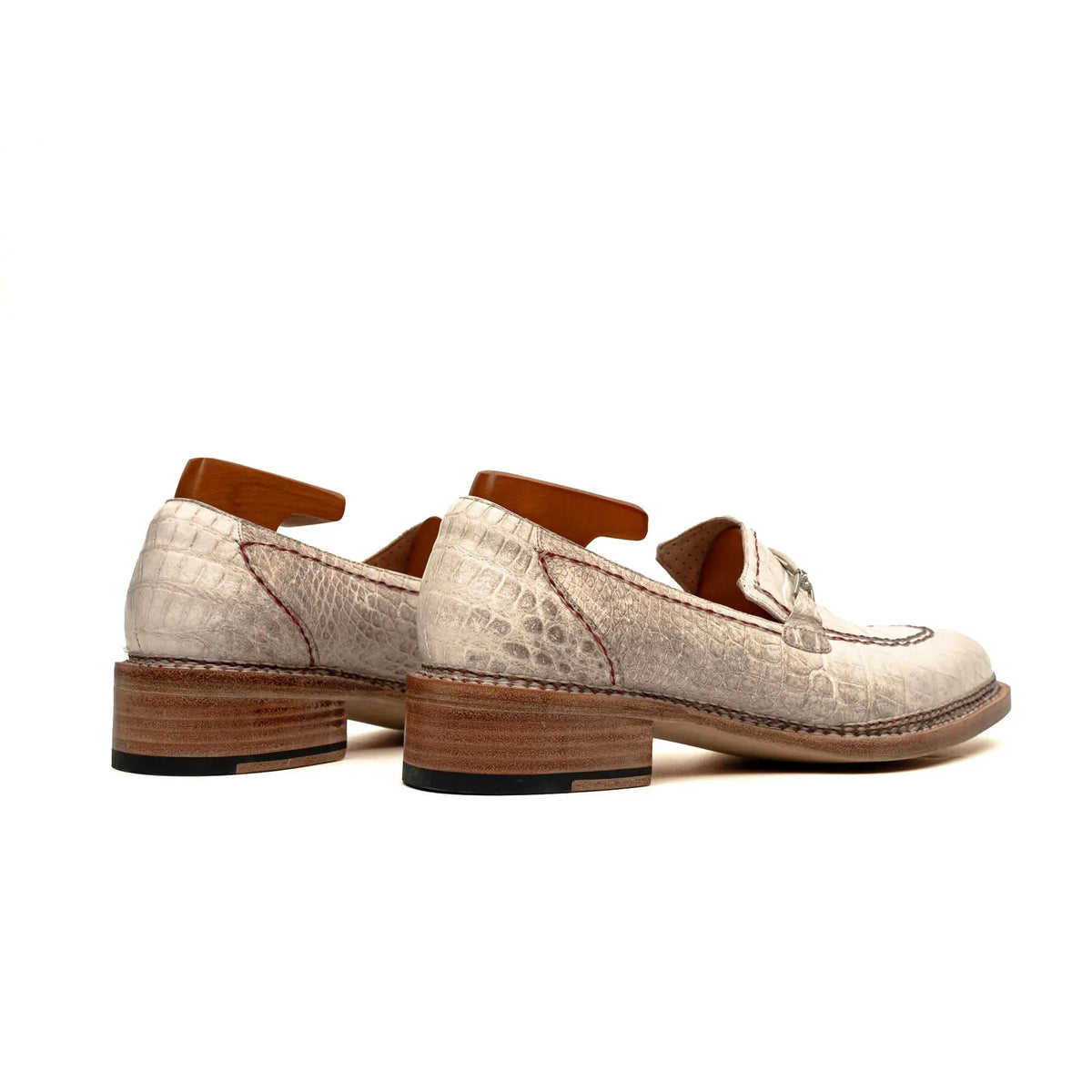 White Apron-Toe Crocodile Leather Loafers