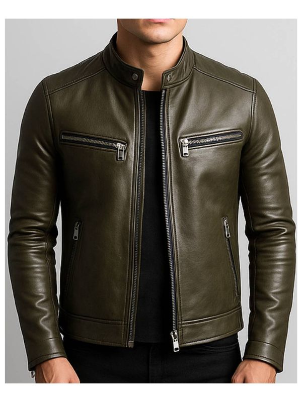 James Men's Green Leather Jacket
