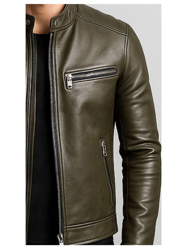 James Men's Green Leather Jacket