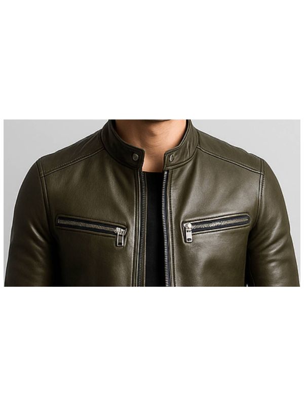James Men's Green Leather Jacket