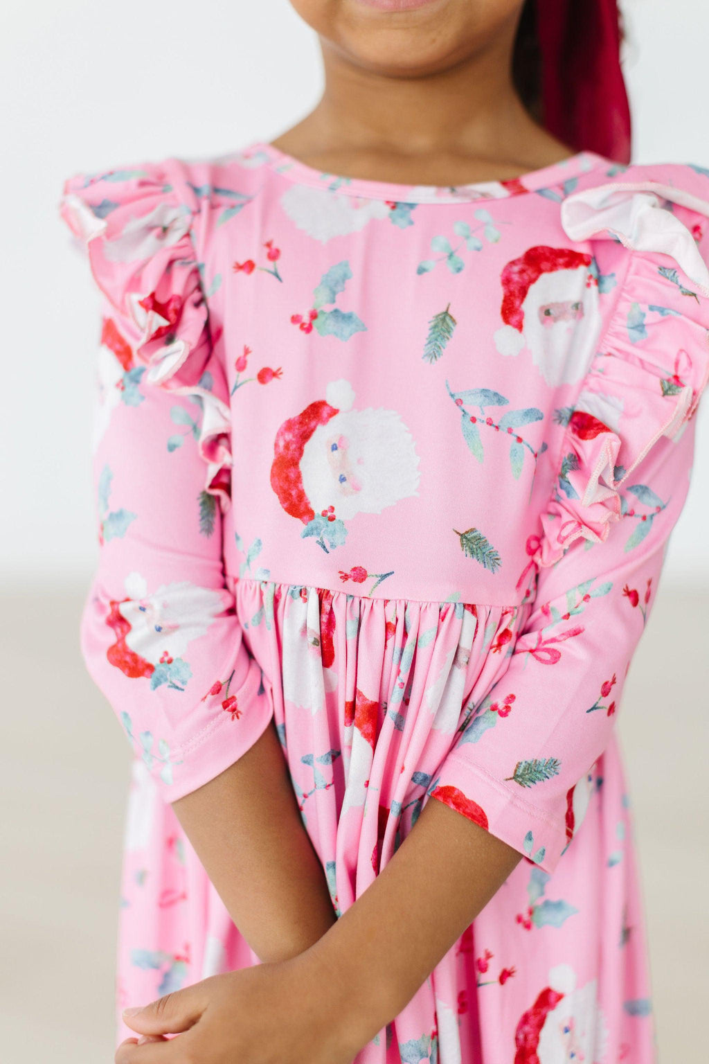 Jolly Old Saint Nick 3/4 Sleeve Ruffle Twirl Dress