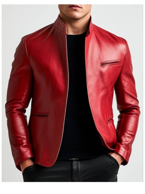 Joshua Men's Red Leather Biker Jacket