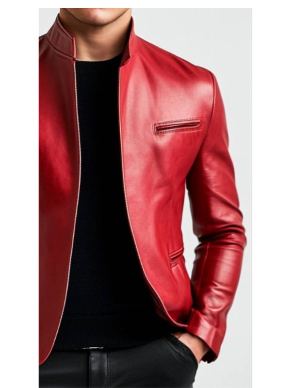 Joshua Men's Red Leather Biker Jacket