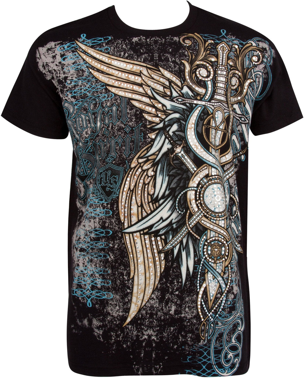 Sakkas Wings and Swords Metallic Silver Embossed Cotton Mens Fashion T-Shirt