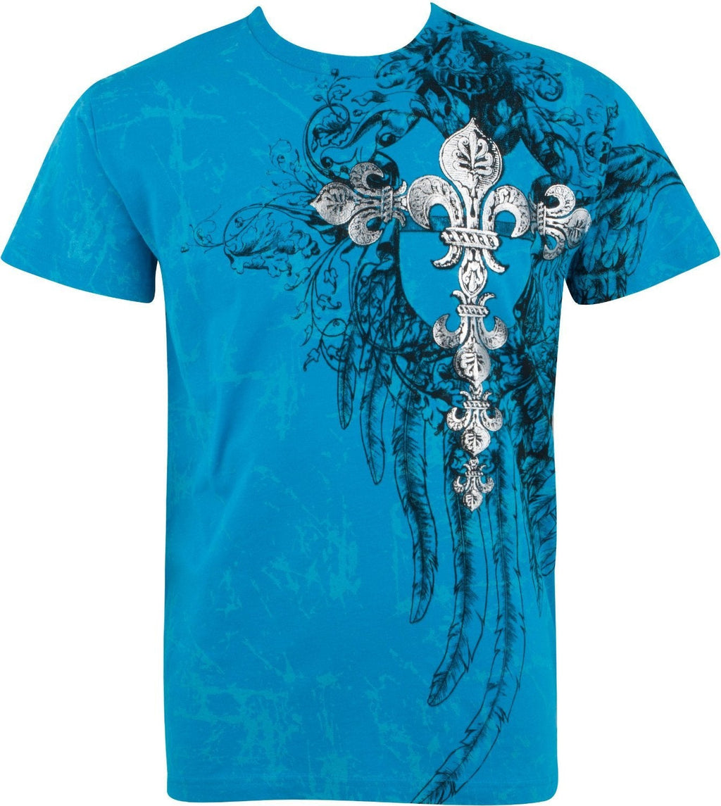 Men's Silver Metallic Embossed Fleur De Lis Cross Cotton Fashion T-shirt by Sakkas