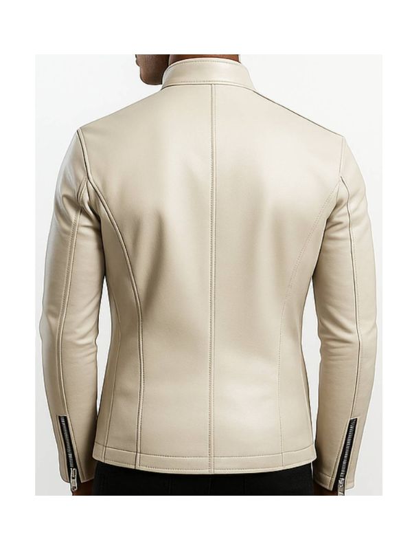 Men's Mason White Leather Biker Jacket