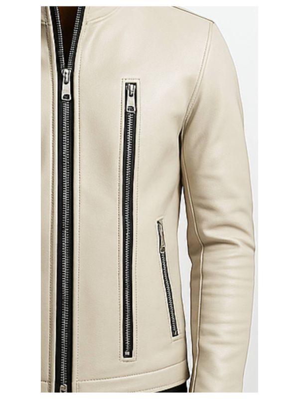 Men's Mason White Leather Biker Jacket