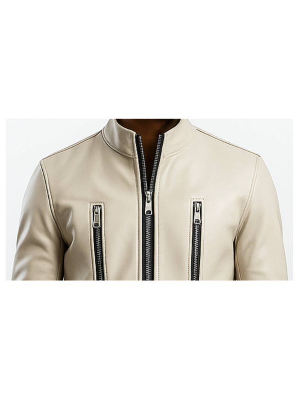 Men's Mason White Leather Biker Jacket