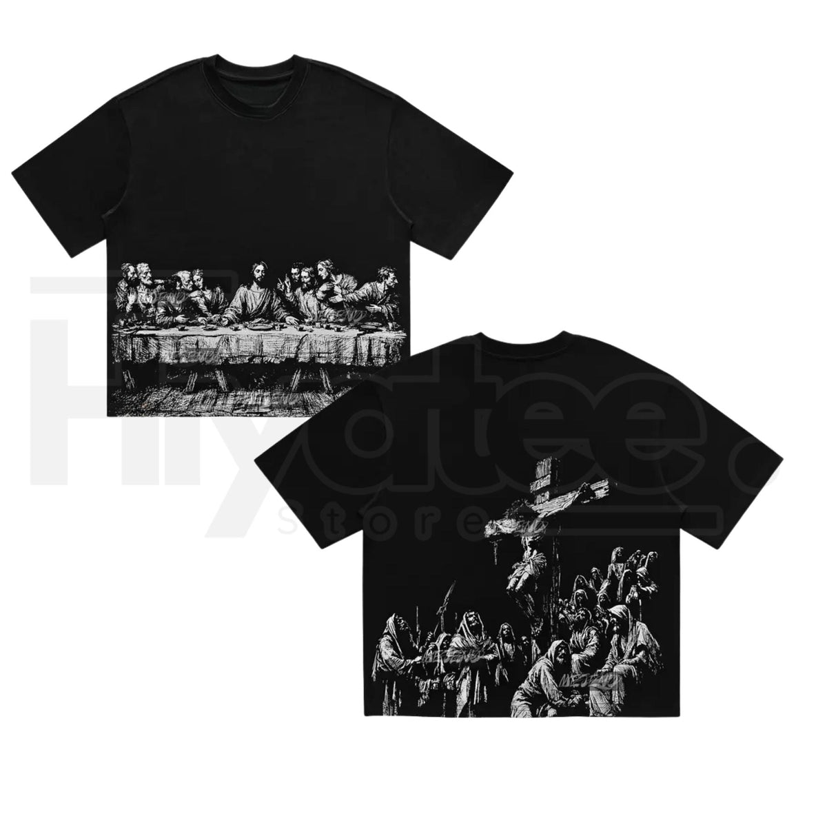 MeJend 12oz Heavyweight Cropped Jesus Print Oversized Streetwear T-Shirt