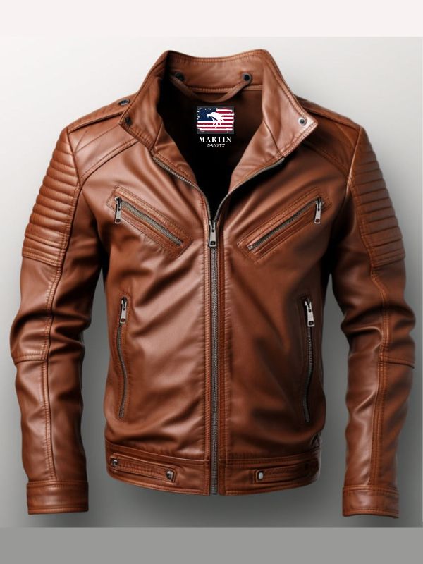 Men's Benjamin Brown Leather Biker Jacket