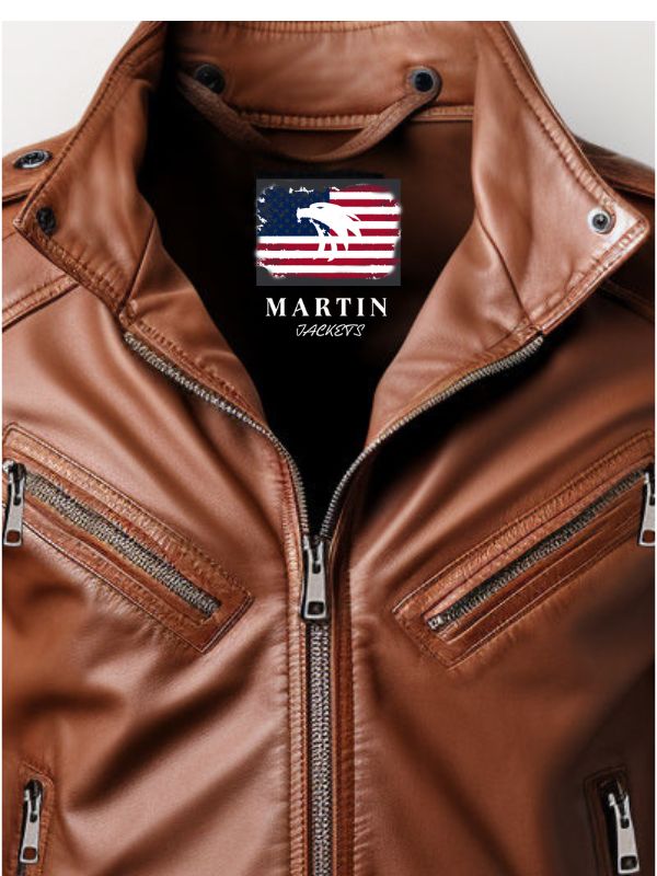 Men's Benjamin Brown Leather Biker Jacket