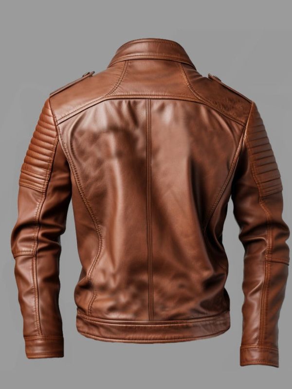 Men's Benjamin Brown Leather Biker Jacket