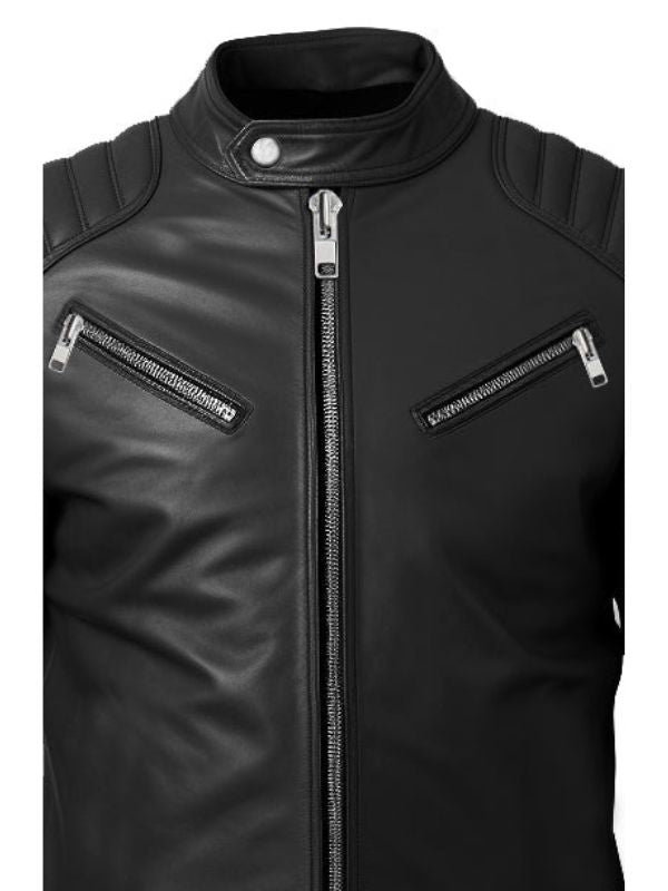 Men's Black Leather Biker Jacket