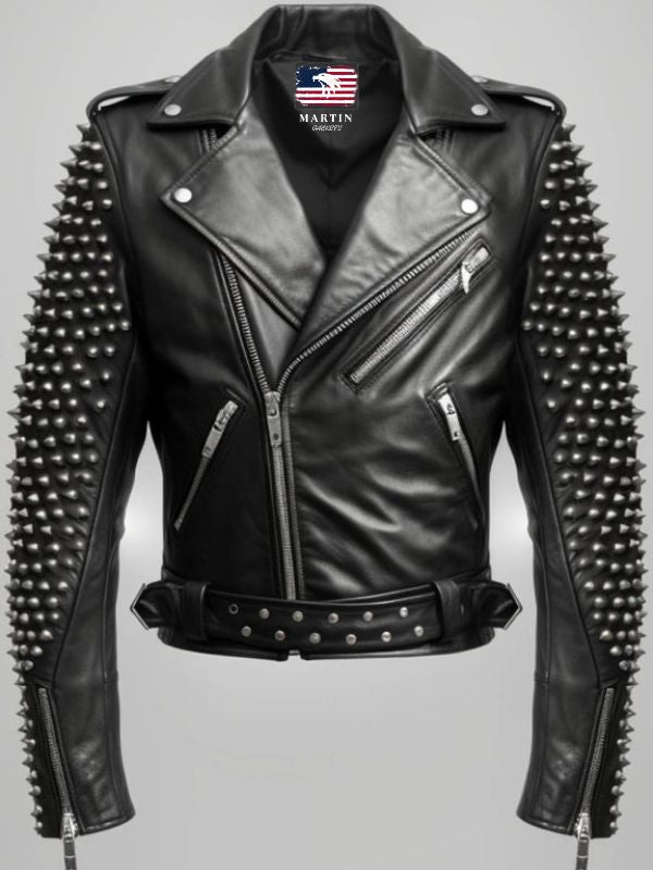 Men's Black Studded Leather Biker Jacket