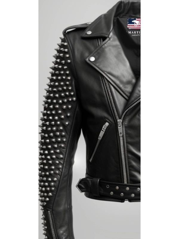 Men's Black Studded Leather Biker Jacket