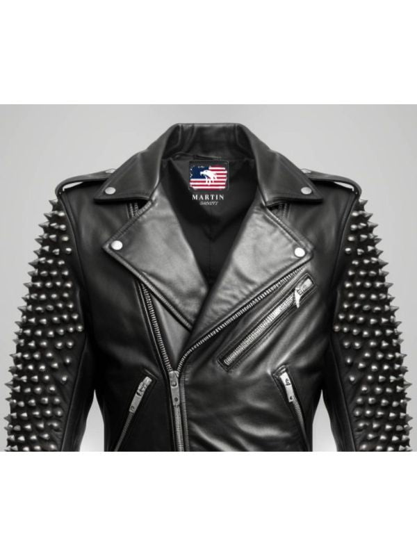 Men's Black Studded Leather Biker Jacket