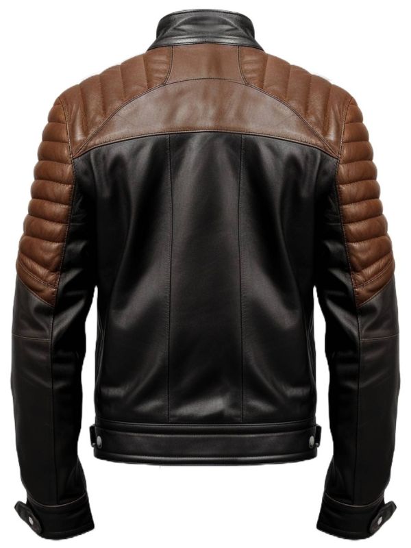 Men's Black and Brown Leather Biker Jacket
