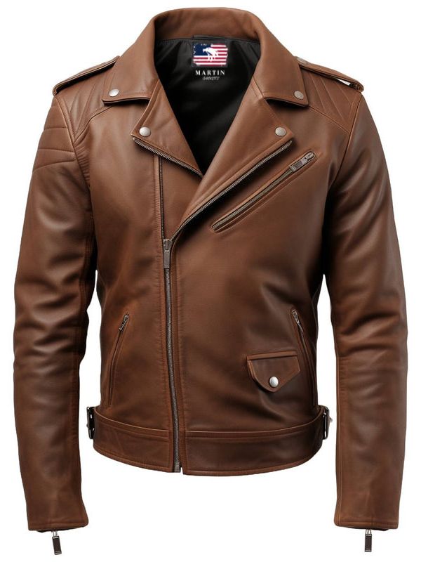 Men's Brown Moto Leather Biker Jacket