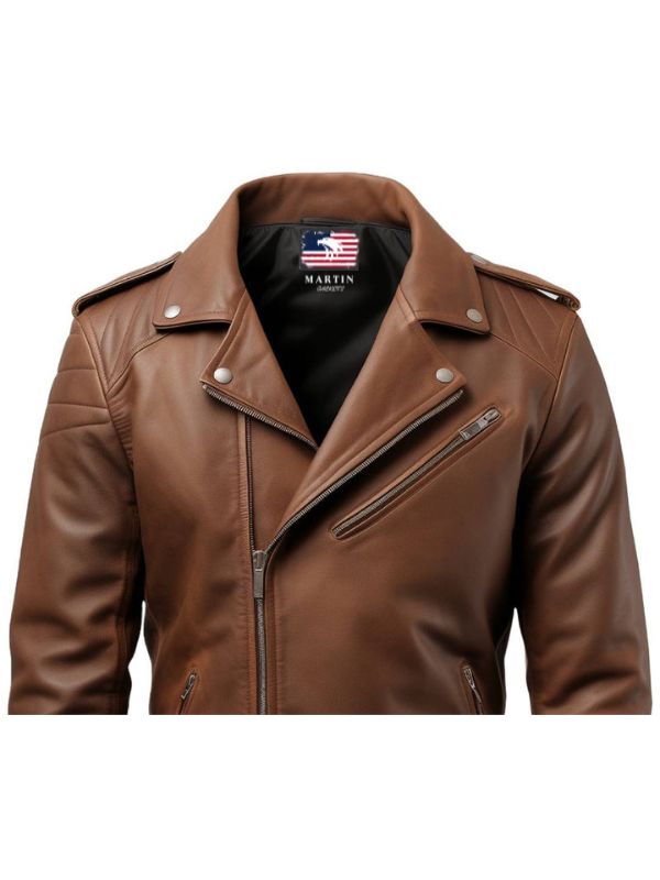 Men's Brown Moto Leather Biker Jacket