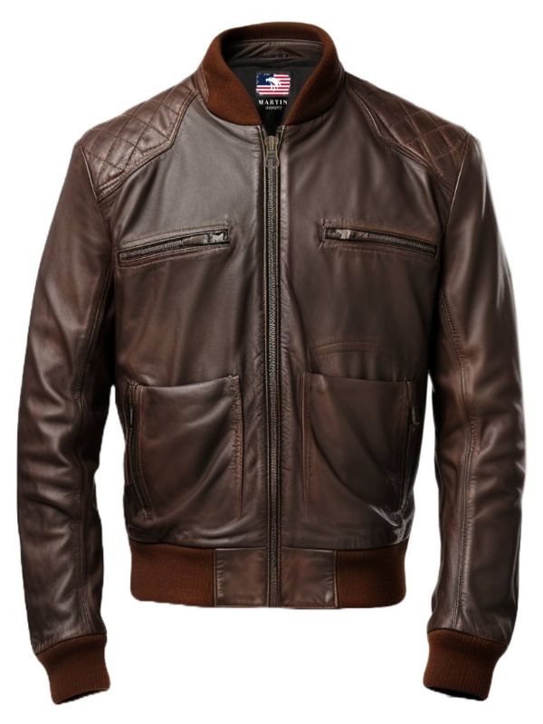 Men's Brown Everyday Leather Bomber Jacket